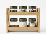 6-Piece Glass Spice Jar Set with Two-Tier Bamboo Organizer - Green - Image 4