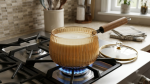 Amber Fluted Glass Saucepan with Wooden Handle & Glass Lid - Image 3
