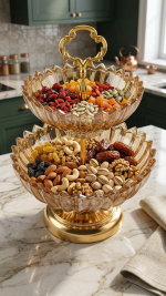 2-Tier Amber Glass Serving Tray & Fruit Stand