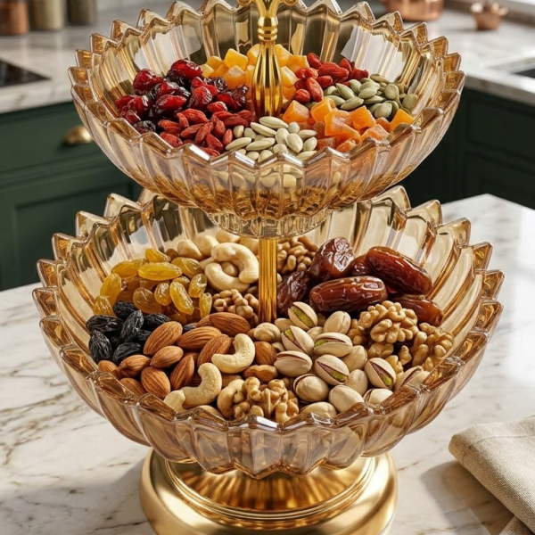 2-Tier Amber Glass Serving Tray & Fruit Stand