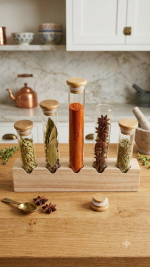 5-Piece Test Tube Spice Rack Set with Wooden Base - Image 2