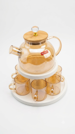 Glass Tea Set with Bamboo Lid, Crystal Knob & 2-Tier Serving Stand - Image 5