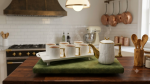 White & Gold Ceramic Tea Set - 8 Pcs (1 Kettle + 6 Cups + 1 Tray) - Image 2