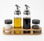 4-Piece Glass Oil & Spice Dispenser Set with Bamboo Caddy - Image 5