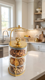 3-Tier Glass & Gold Storage Jar Set with Umbrella Stand(400ML) - Image 2
