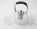 Glass Teapot Set with Wooden Accent Handle & Stainless Steel Infuser - Image 5