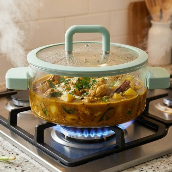 Borosilicate Glass Pot with Handles & Lid