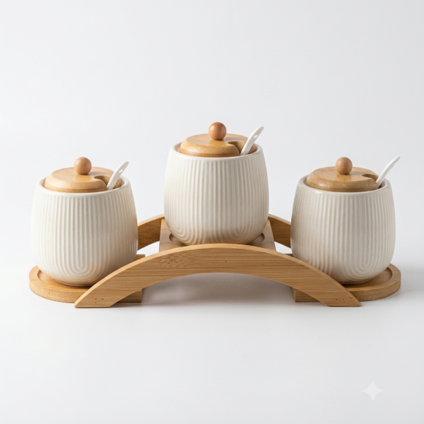 Ceramic & Bamboo Spice Jar Set