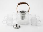 Glass Teapot Set with Wooden Accent Handle & Stainless Steel Infuser - Image 4