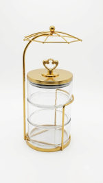 3-Tier Glass & Gold Storage Jar Set with Umbrella Stand(400ML)