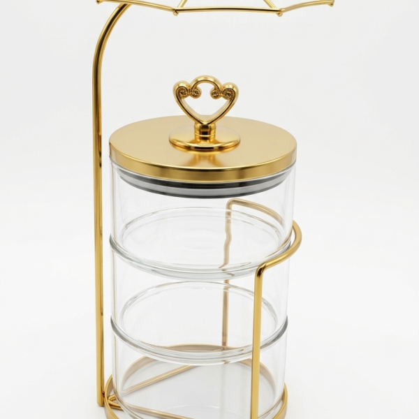 3-Tier Glass & Gold Storage Jar Set with Umbrella Stand(400ML)