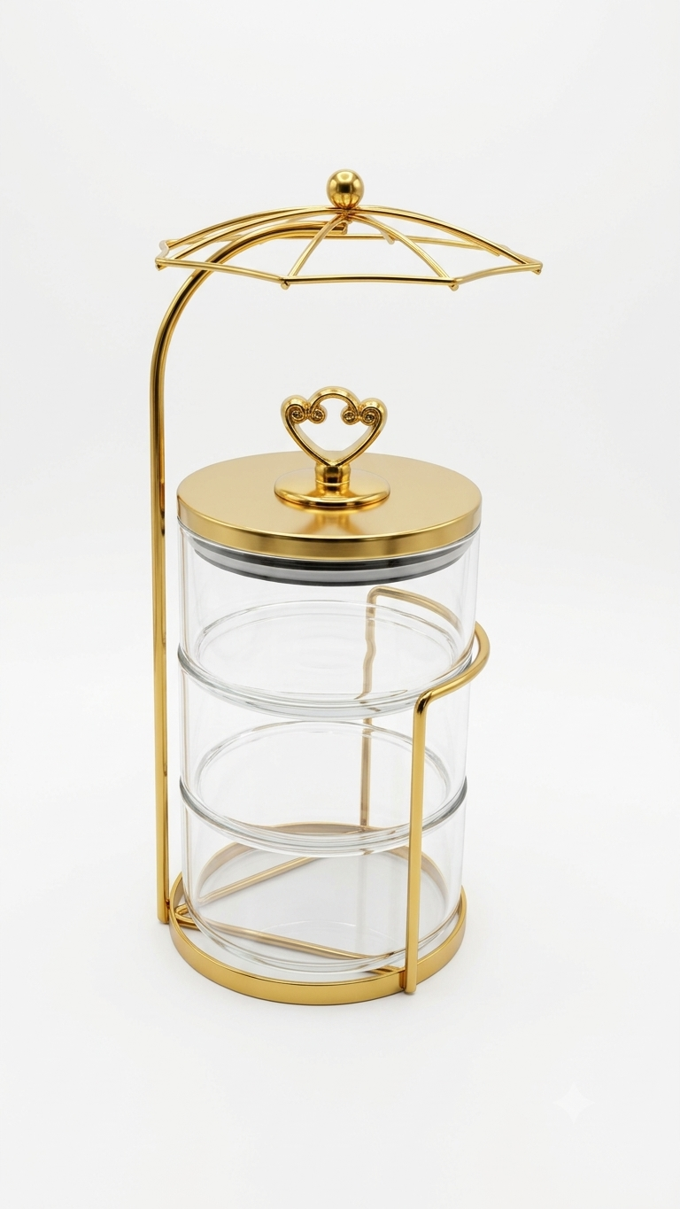 Gemini_Generated_Image_gtuxoagtuxoagtux 3-Tier Glass & Gold Storage Jar Set with Umbrella Stand(400ML) - Image 1