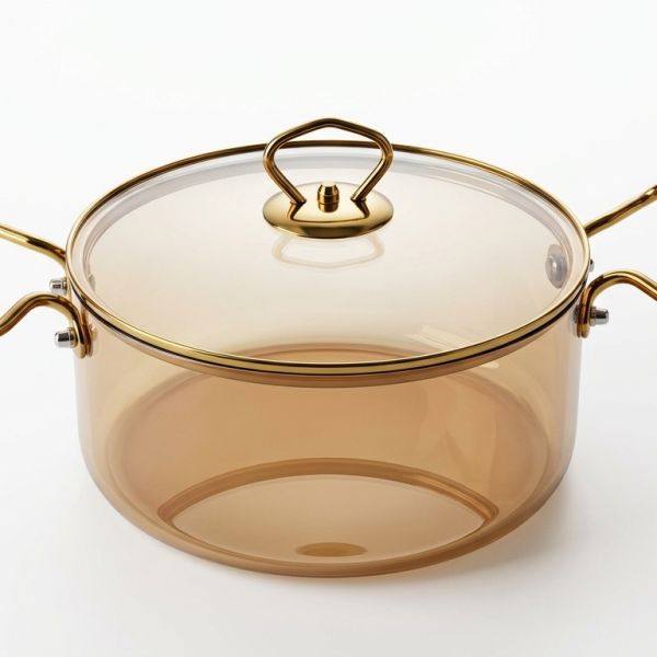 Amber Glass Casserole Pot with Gold Handles (2.5LTR)