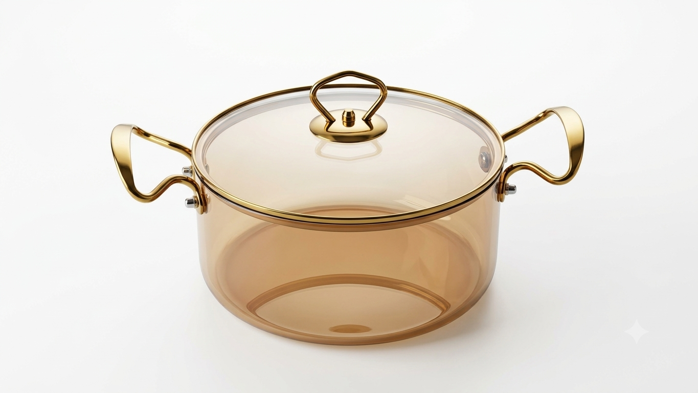Gemini_Generated_Image_gwpwa7gwpwa7gwpw Amber Glass Casserole Pot with Gold Handles (2.5LTR) - Image 1