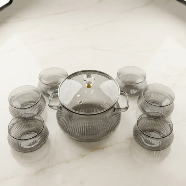 Modern Fluted Glass Serving Bowl Set(1800ML,260ML)