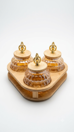 3-Piece Fluted Glass Spice Jar Set with Triangular Wooden Tray