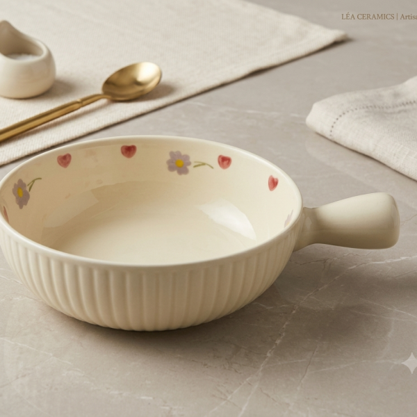 Floral Ceramic Single-Handle Bowl (8inch)