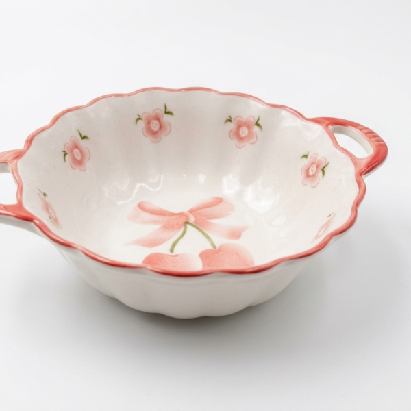 Floral Ceramic Serving Bowl with Double Handles (8 INCH)
