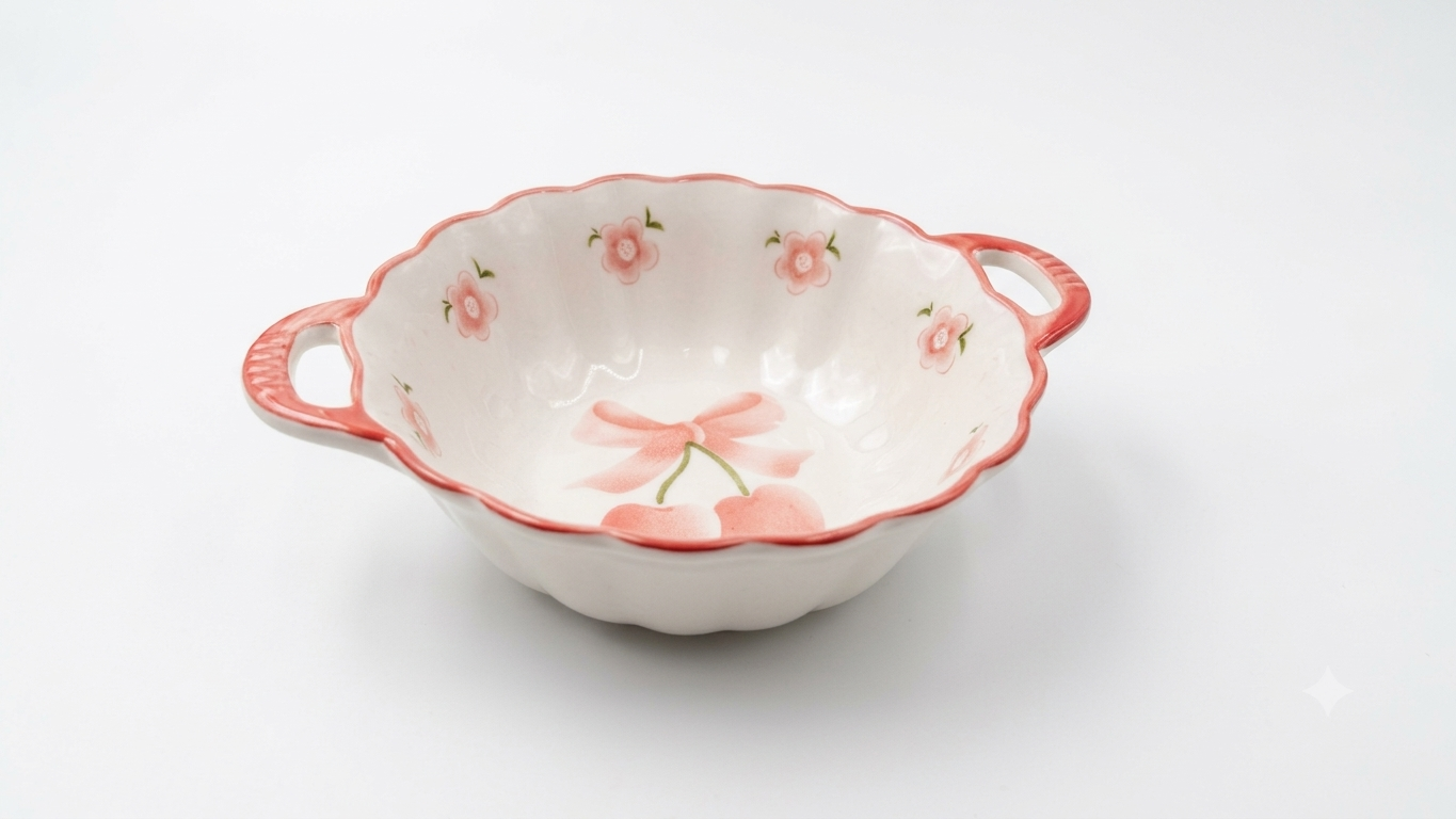 Gemini_Generated_Image_jmwnefjmwnefjmwn Floral Ceramic Serving Bowl with Double Handles (8 INCH) - Image 1