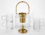 Glass Teapot Set with Gold Overhead Handle & Infuser - Image 3
