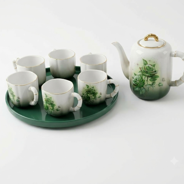 Green Floral Ceramic Tea Set