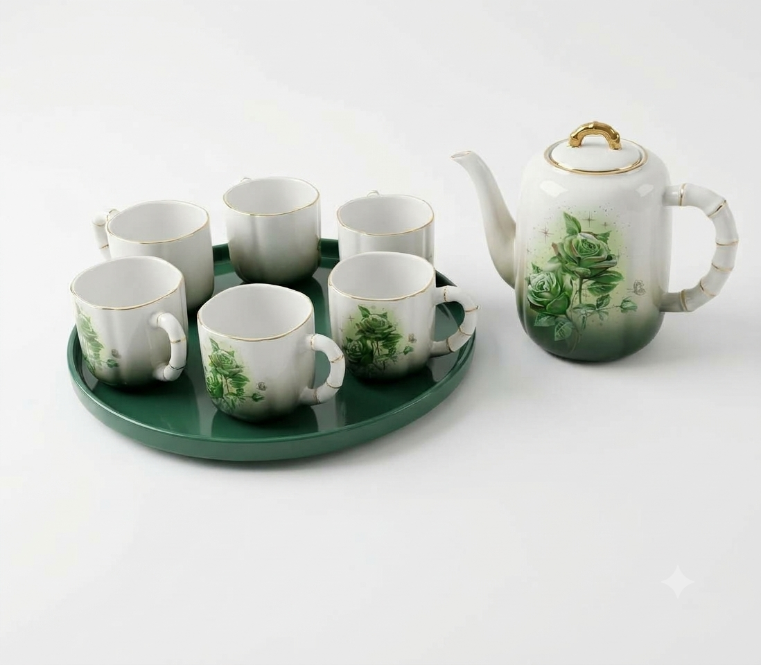 Gemini_Generated_Image_l4hsaal4hsaal4hs Green Floral Ceramic Tea Set - Image 1