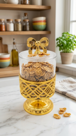 Luxury Gold Bow Pedestal Glass Storage Jar (800ML) - Image 2