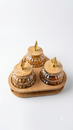 3-Piece Fluted Glass Spice Jar Set with Triangular Wooden Tray - Image 4