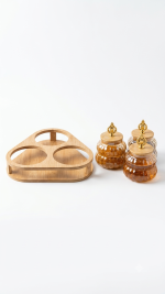 3-Piece Fluted Glass Spice Jar Set with Triangular Wooden Tray - Image 2