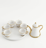 Royal White & Gold Ceramic Tea Set with Round Serving Tray - Image 5
