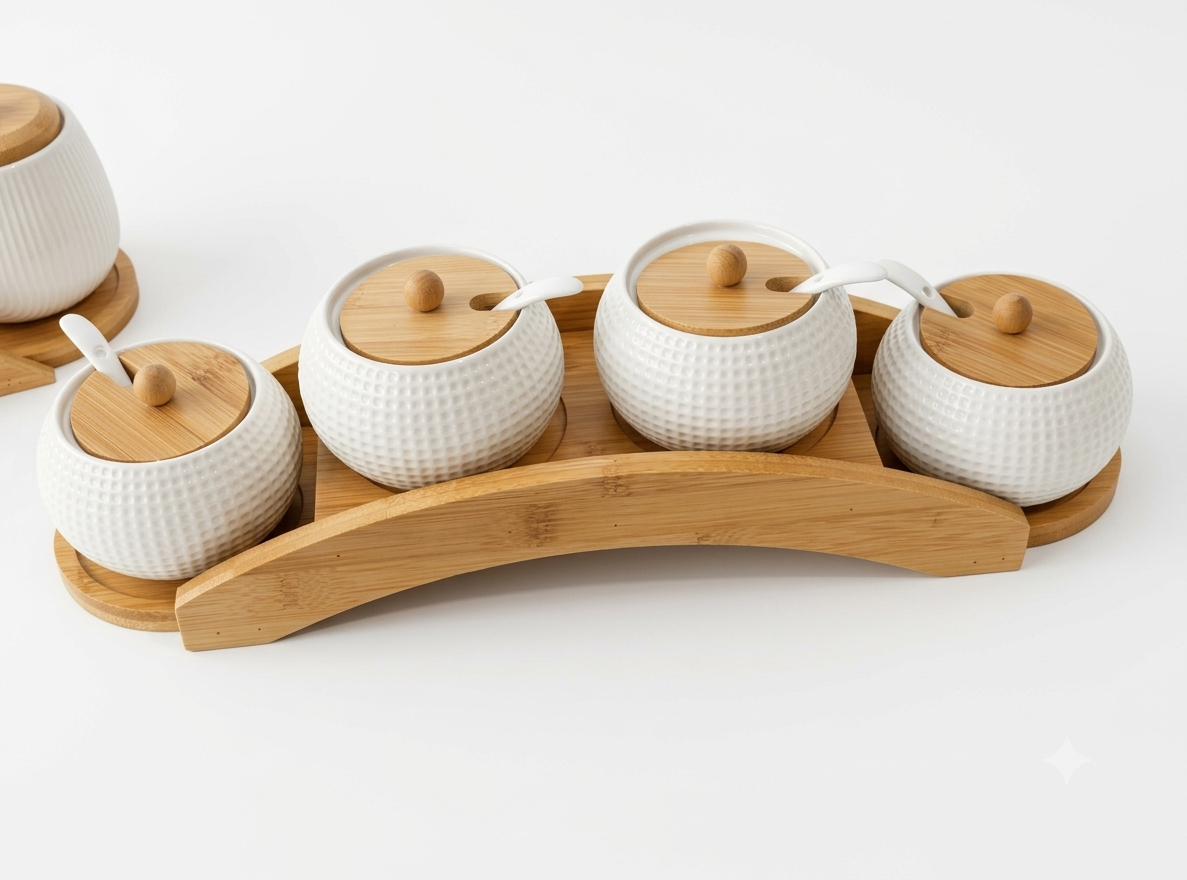 Gemini_Generated_Image_nu2plhnu2plhnu2p Textured Ceramic & Bamboo Spice Jar Set - Image 1