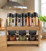 8-Piece Modular Glass Spice Jar Set with Two-Tier Bamboo Organizer - Image 2