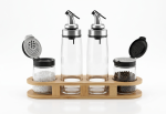 4-Piece Glass Oil & Spice Dispenser Set with Bamboo Caddy - Image 4