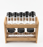 8-Piece Modular Glass Spice Jar Set with Two-Tier Bamboo Organizer - Image 3