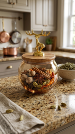 Glass Spice Jar - Round Amber Canister with Wood Lid (550ML) - Image 2