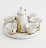 Royal White & Gold Ceramic Tea Set with Round Serving Tray