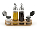 4-Piece Glass Oil & Spice Dispenser Set with Bamboo Caddy - Image 3