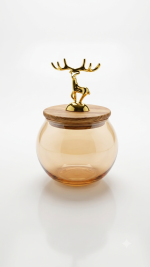 Glass Spice Jar - Round Amber Canister with Wood Lid (550ML) - Image 4