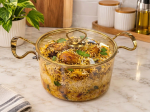Amber Glass pot with Gold Handles & Lid (3.5LTR) - Image 2