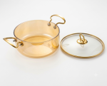 Amber Glass Casserole Pot with Gold Handles (2.5LTR) - Image 4