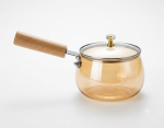 Amber Glass Saucepan with Wooden Handle & Glass Lid - Image 3