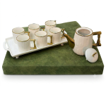 White & Gold Ceramic Tea Set - 8 Pcs (1 Kettle + 6 Cups + 1 Tray) - Image 6