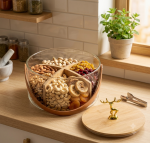 Glass Dry Fruit Basket with Bamboo Dividers (3500ML)