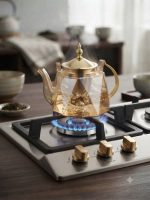 Diamond Amber Glass Teapot with Infuser(1280ML) - Luxury Gold Edition - Image 2