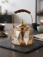 Diamond Amber Glass Teapot with Infuser(1280ML) - Luxury Gold Edition - Image 3