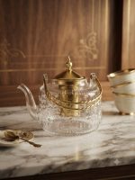 Embossed Glass Tea Kettle with Gold Handle(1280ML) - Stovetop Safe - Image 4