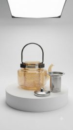 Amber Hammered Glass Teapot with Steel Infuser & Handle - Image 4