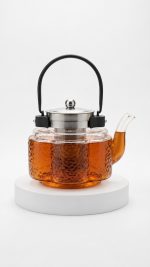 Amber Hammered Glass Teapot with Steel Infuser & Handle - Image 3