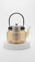 Amber Hammered Glass Teapot with Steel Infuser & Handle - Image 5