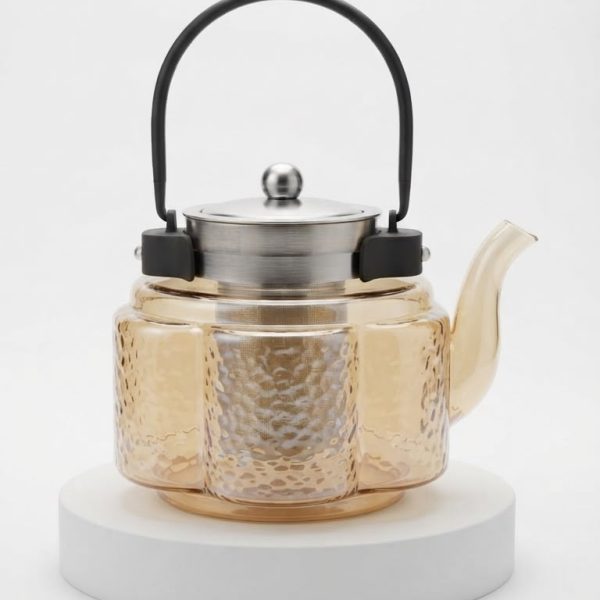 Amber Hammered Glass Teapot with Steel Infuser & Handle